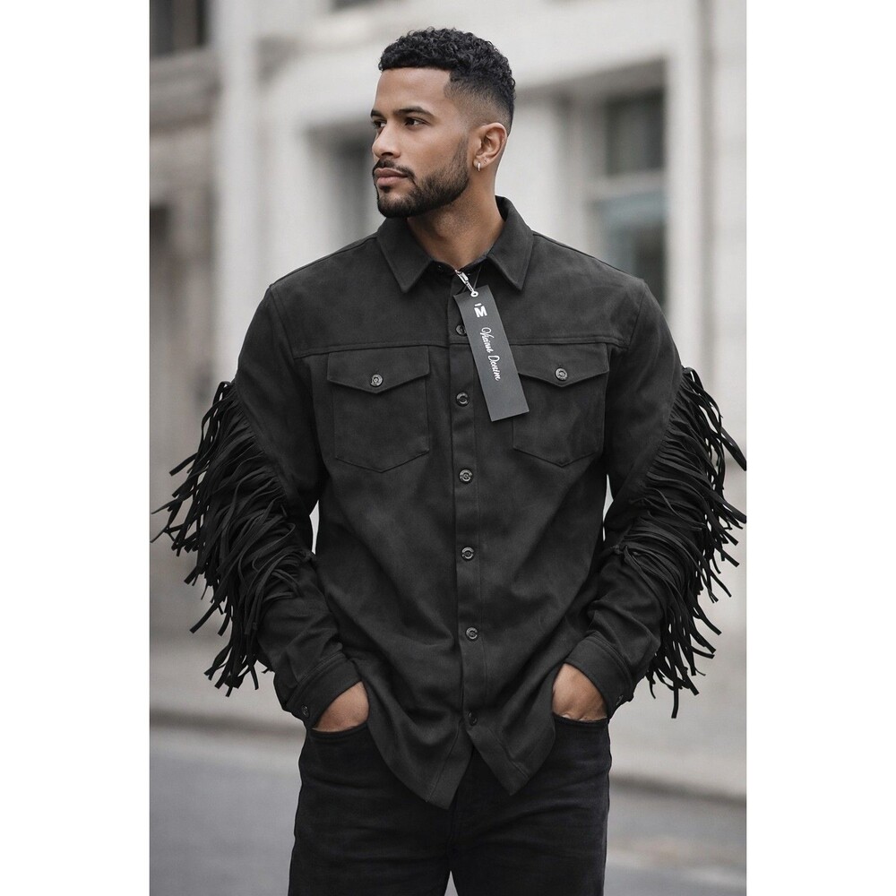 Vicious Demin Black Suede  Fringed Boho Western Style Jacket Size M